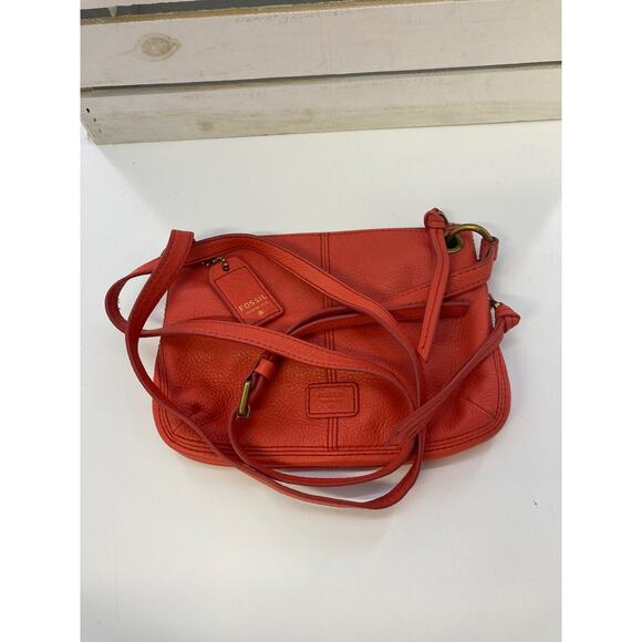 FOSSIL SMALL ORANGE PEBBLED LEATHER CROSSBODY BAG - Picture 13 of 15